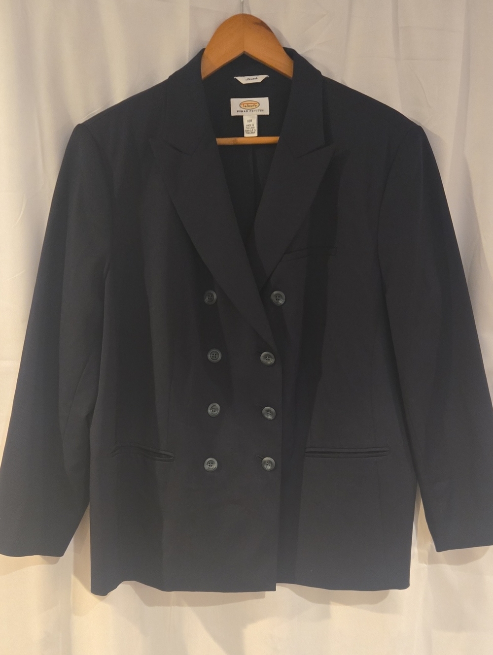 Talbots Woman Petites Navy Blue Double Breasted Stretch Wool Blazer Jacket 16W